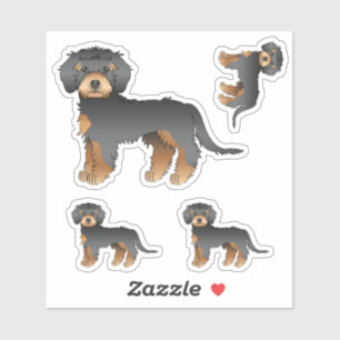 Svart och Tan Mini Goldendoodle Söt Tecknad Hund Klistermärken