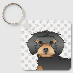 Svart Och Tan Mini Goldendoodle Tecknad Hund & Nam Nyckelring