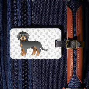 Svart Och Tan Mini Goldendoodle Tecknad Hund & Tex Bagagebricka