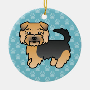 Svart Och Tan Norfolk Terrier Hund På Blå Julgransprydnad Keramik