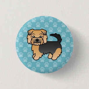 Svart Och Tan Norfolk Terrier Hund På Blått Knapp