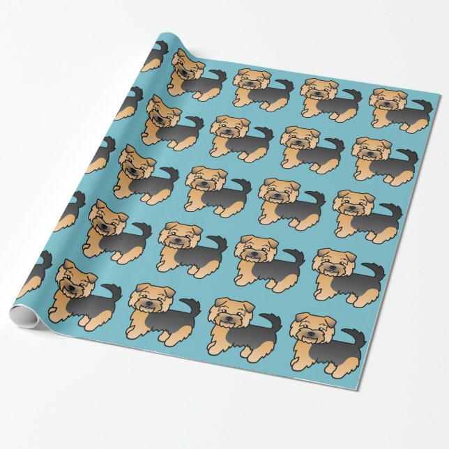 Svart Och Tan Norfolk Terrier Sött Hundmönster Presentpapper (Utrullad)