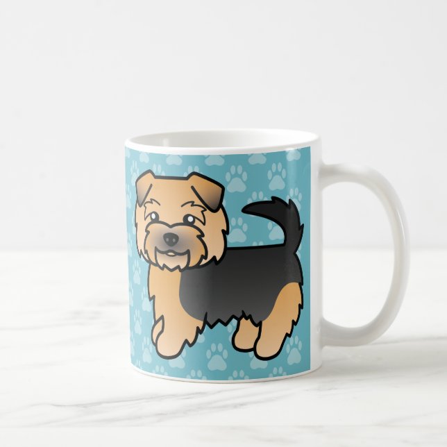 Svart Och Tan Norfolk Terrier Tecknad Hund Ritning Kaffemugg (Höger)