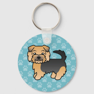 Svart Och Tan Norfolk Terrier Tecknad Hund Ritning Nyckelring