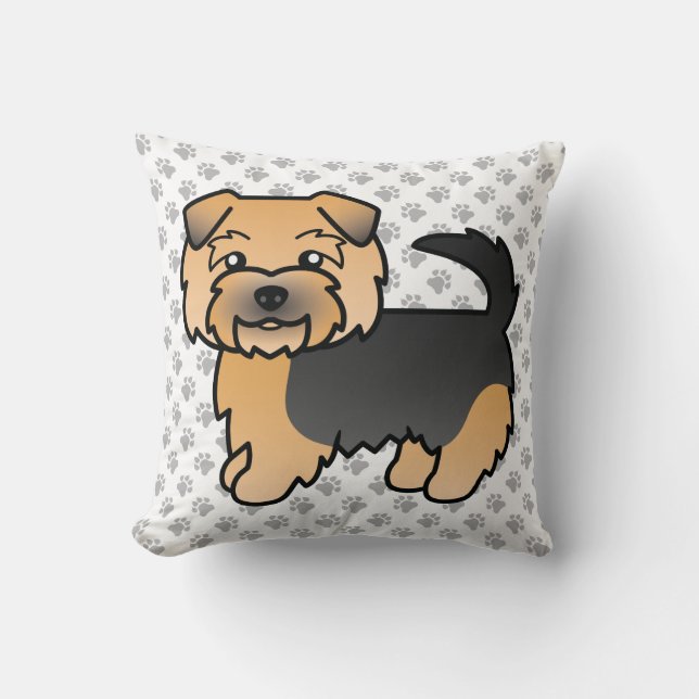 Svart Och Tan Norfolk Terrier Tecknad Hund & Tassa Kudde (Framsida)