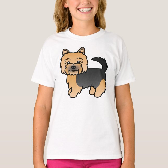 Svart och Tan Norwich Terrier Cute Tecknad hund T Shirt (Framsida)