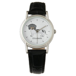 Svart Och Tan Piebald Korthårig Dachshund & Namn Armbandsur