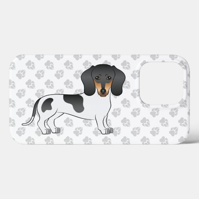 Svart Och Tan Piebald Korthårig Dachshund & Tassar (Baksida (horisontell))
