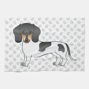 Svart Och Tan Piebald Korthårig Dachshund & Tassar Kökshandduk