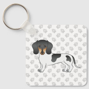Svart och tan Piebald Smooth Jackar Dachshund Hund Nyckelring