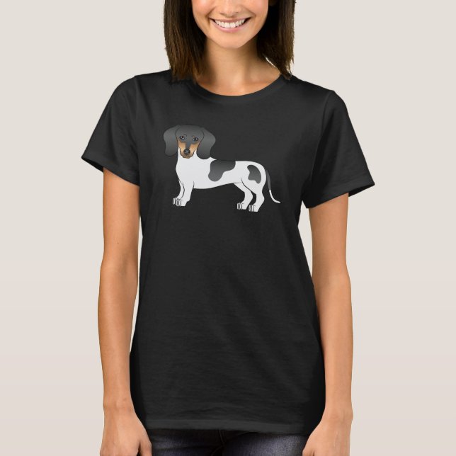 Svart och tan Piebald Smooth Jackar Dachshund Hund T Shirt (Framsida)