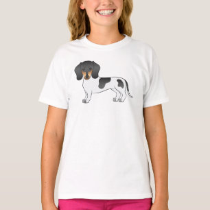 Svart och Tan Pied Kort Här Dachshund Tecknad Hund T Shirt