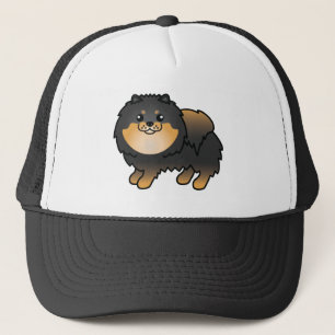 Svart och Tan Pomeranian Hund Tecknad Illustration Keps