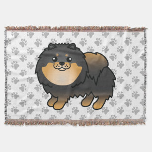 Svart Och Tan Pomeranian Söt Tecknad Hund & Tassar Filt
