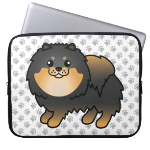 Svart och Tan Pomeranian Söt Tecknad Hund & Tassar Laptop Fodral