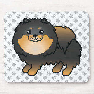 Svart och Tan Pomeranian Söt Tecknad Hund & Tassar Musmatta