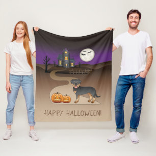 Svart Och Tan Rottweiler Halloween Spökhus Fleecefilt
