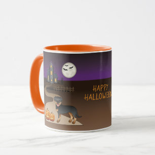 Svart och Tan Rottweiler Halloween Spökhus Mugg