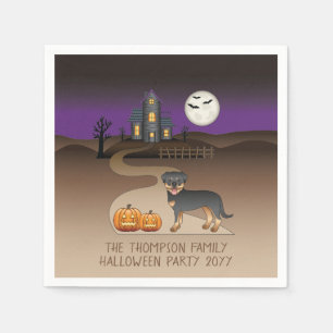 Svart och Tan Rottweiler Halloween Spökhus Pappersservett