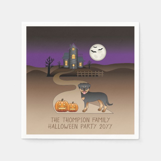 Svart och Tan Rottweiler Halloween Spökhus Pappersservett (Framsidan)