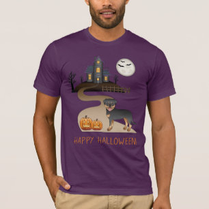 Svart och Tan Rottweiler Halloween Spökhus T Shirt