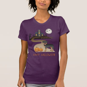 Svart och Tan Rottweiler Halloween Spökhus T Shirt