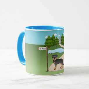 Svart och Tan Rottweiler Hund Vid En Vandringsled Mugg