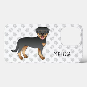 Svart Och Tan Rottweiler Söt Tecknad Hund Och Namn