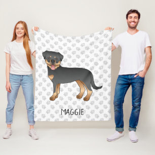 Svart Och Tan Rottweiler Söt Tecknad Hund Och Namn Fleecefilt