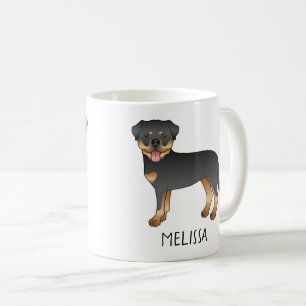 Svart Och Tan Rottweiler Söt Tecknad Hund Och Namn Kaffemugg