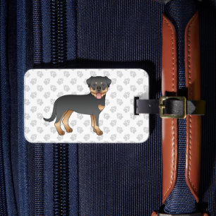 Svart och Tan Rottweiler Söt Tecknad Hund och Tass Bagagebricka
