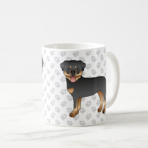Svart Och Tan Rottweiler Söt Tecknad Hund Och Tass Kaffemugg