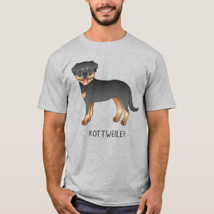 Svart och Tan Rottweiler Söt Tecknad Hund Och Text T Shirt