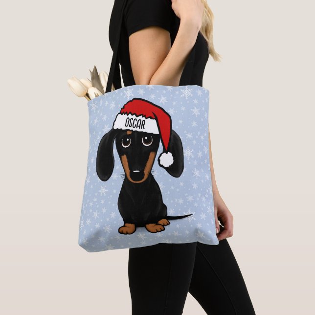 Svart och Tan Santa Dachshund Cute Hund jul Tygkasse (Närbild)