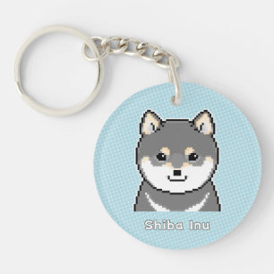 Svart och tan Shiba Inu Pixel Art Keychain
