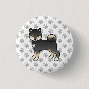 Svart Och Tan Shiba Inu Söt Tecknad Hund & Tassar Knapp