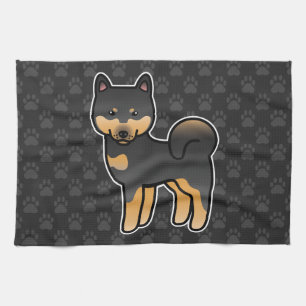 Svart och Tan Shiba Inu Tecknad Hund Kökshandduk