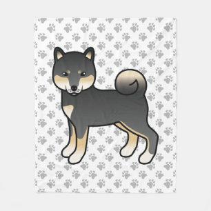 Svart Och Tan Shiba Inu Tecknad Hund Och Tassar Fleecefilt