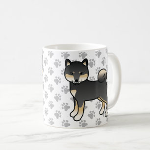 Svart Och Tan Shiba Inu Tecknad Hund & Tassar Kaffemugg