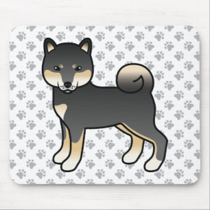 Svart och Tan Shiba Inu Tecknad Hund & Tassar Musmatta