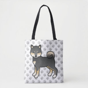 Svart Och Tan Shiba Inu Tecknad Hund & Tassar Tygkasse
