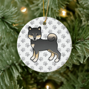 Svart och Tan Shiba Inu Tecknad Hundillustration Julgransprydnad Keramik