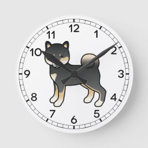 Svart och Tan Shiba Inu Tecknad Hundillustration Rund Klocka