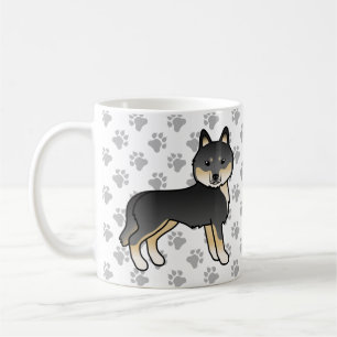 Svart och Tan Siberian Husky Tecknad Hund & Tassar Kaffemugg
