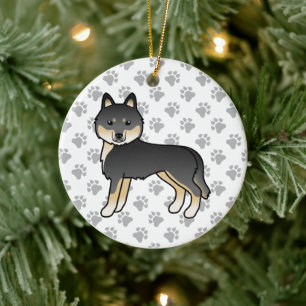 Svart Och Tan Sibirisk Husky Söt Tecknad Hund Julgransprydnad Keramik