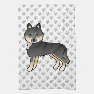 Svart Och Tan Sibirisk Husky Söt Tecknad Hund Kökshandduk