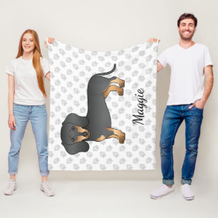 Svart Och Tan Slät Hår Dachshund Hund & Namn Fleecefilt
