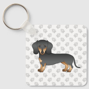 Svart och Tan Slät Hår Dachshund Hund & Tassar Nyckelring