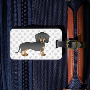 Svart och Tan Slät Hår Dachshund Hund & Text Bagagebricka