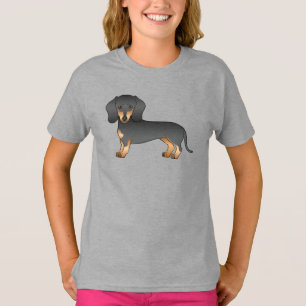 Svart och Tan Slät Hår Dachshund Söt Tecknad Hund T Shirt